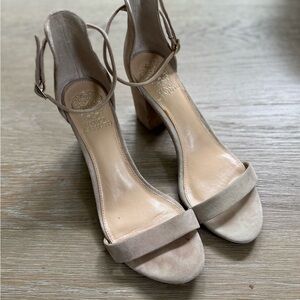 Vince Camuto women’s suede tan block heel open toe shoes sandals size 8